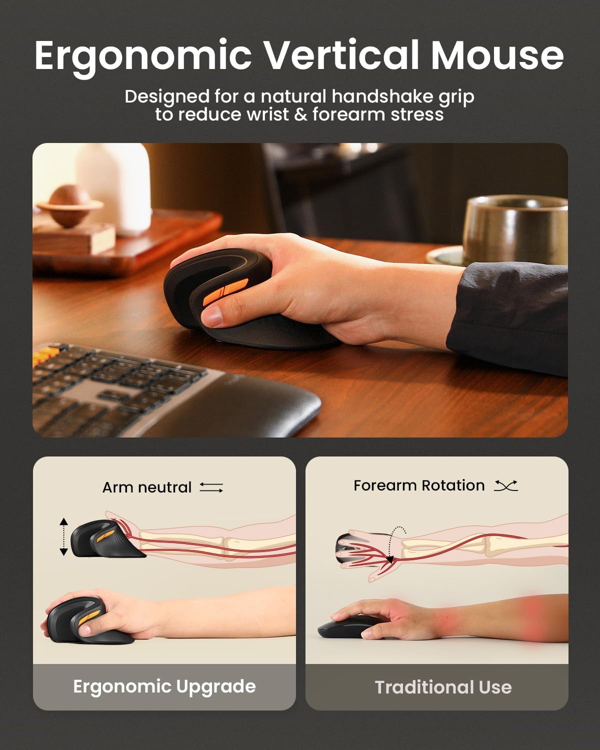 موس ارگونومیک بی‌سیم ProtoArc EM11 NL مخصوص لپ‌تاپ و کامپیوتر