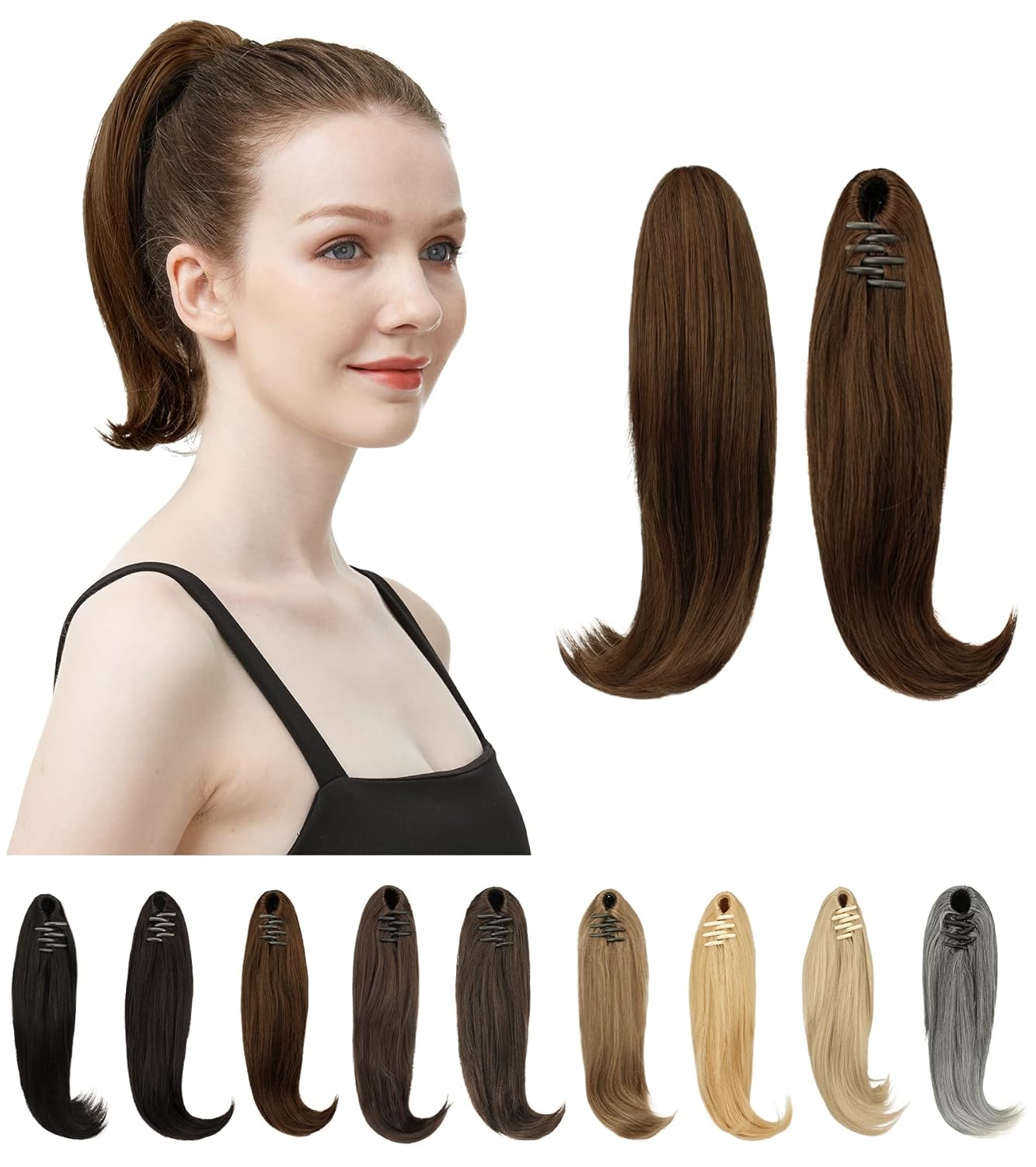 FESHFEN Ponytail Hair Extensions 12 inch Claw Clip in