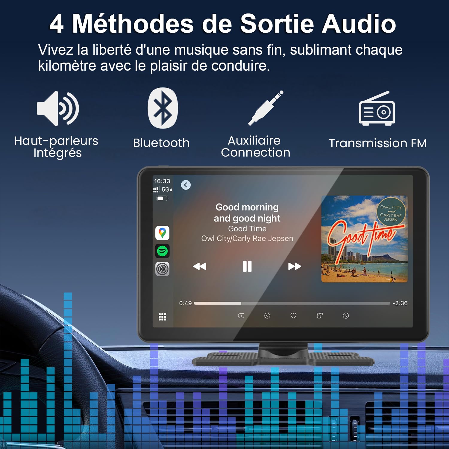 9 Pouces Écran Voiture avec Caméra de Recul, CarPlay sans Fil Android Auto | Portable Autoradio de Voiture avec Commande Vocale, Navigation GPS, FM, MirrorLink, Bluetooth Appels avec Mains Libres, AUX