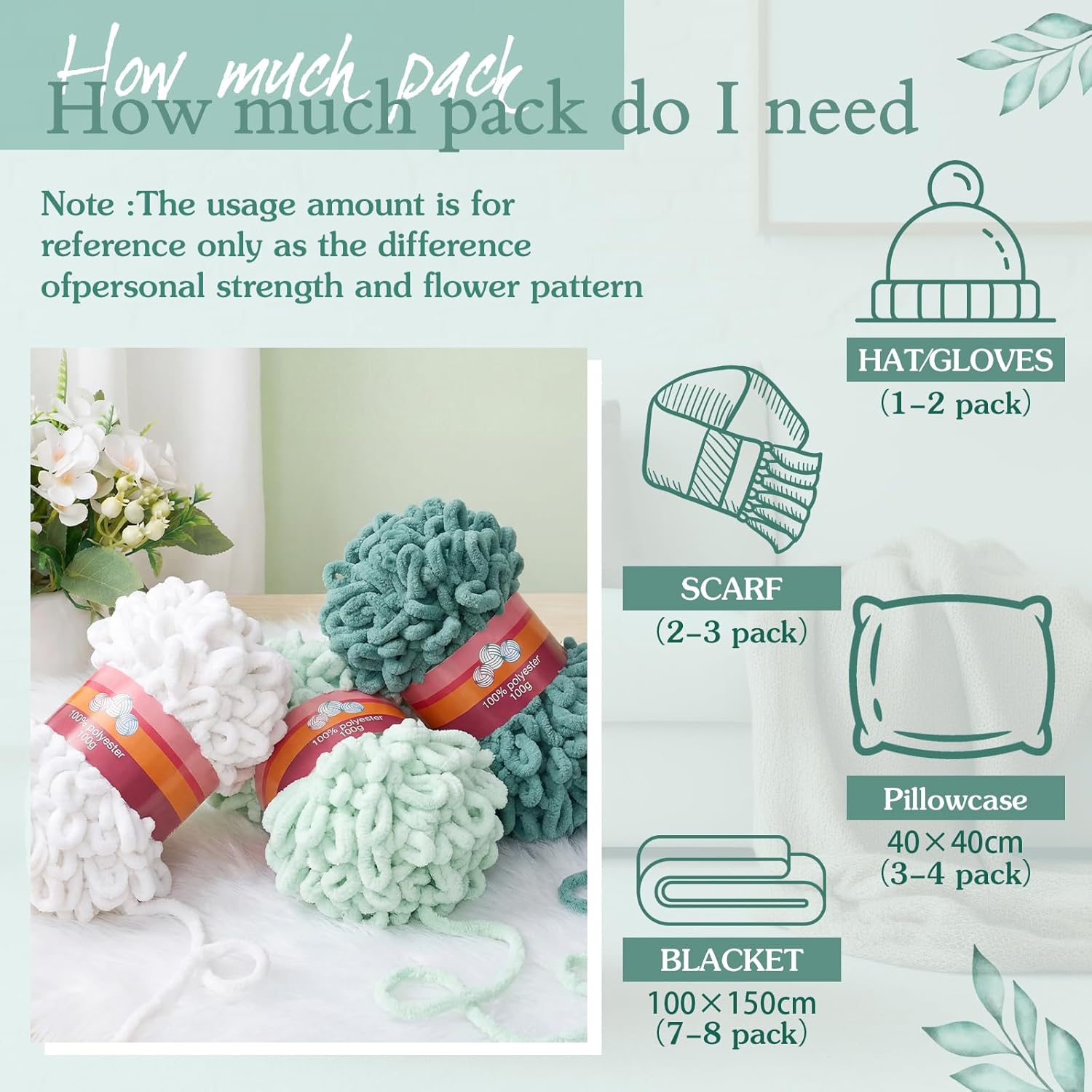 Threlaco 6 Pack Finger Loops Yarn Bulk Soft Chunky Yarn 600 G/ 6 Skeins for Mothers Day Beginners Knitting No Needles or Hooks(White, Light Green, Dark Green)