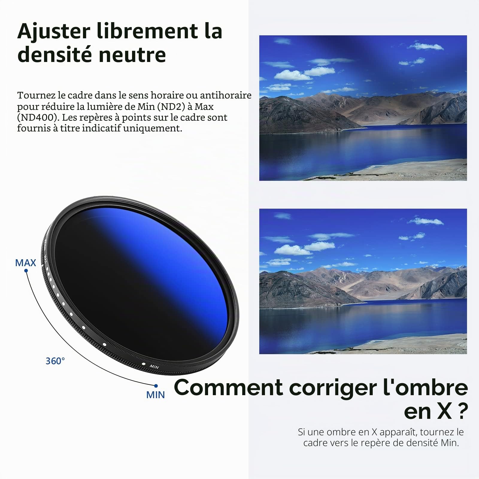 NEEWER Filtre ND Variable 67mm ND2-ND400 (1-9 Arrêts), Filtre à Densité Neutre, Revêtements Multiples, Résistant à l'eau et aux Rayures