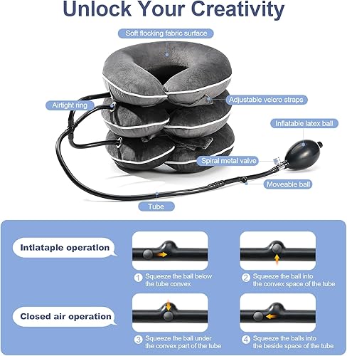 Miniatura 5 de Estirador de cuello para aliviar el dolor, dispositivo de tracción cervical inflable ajustable, soporte para el cuello para uso doméstico, soporta