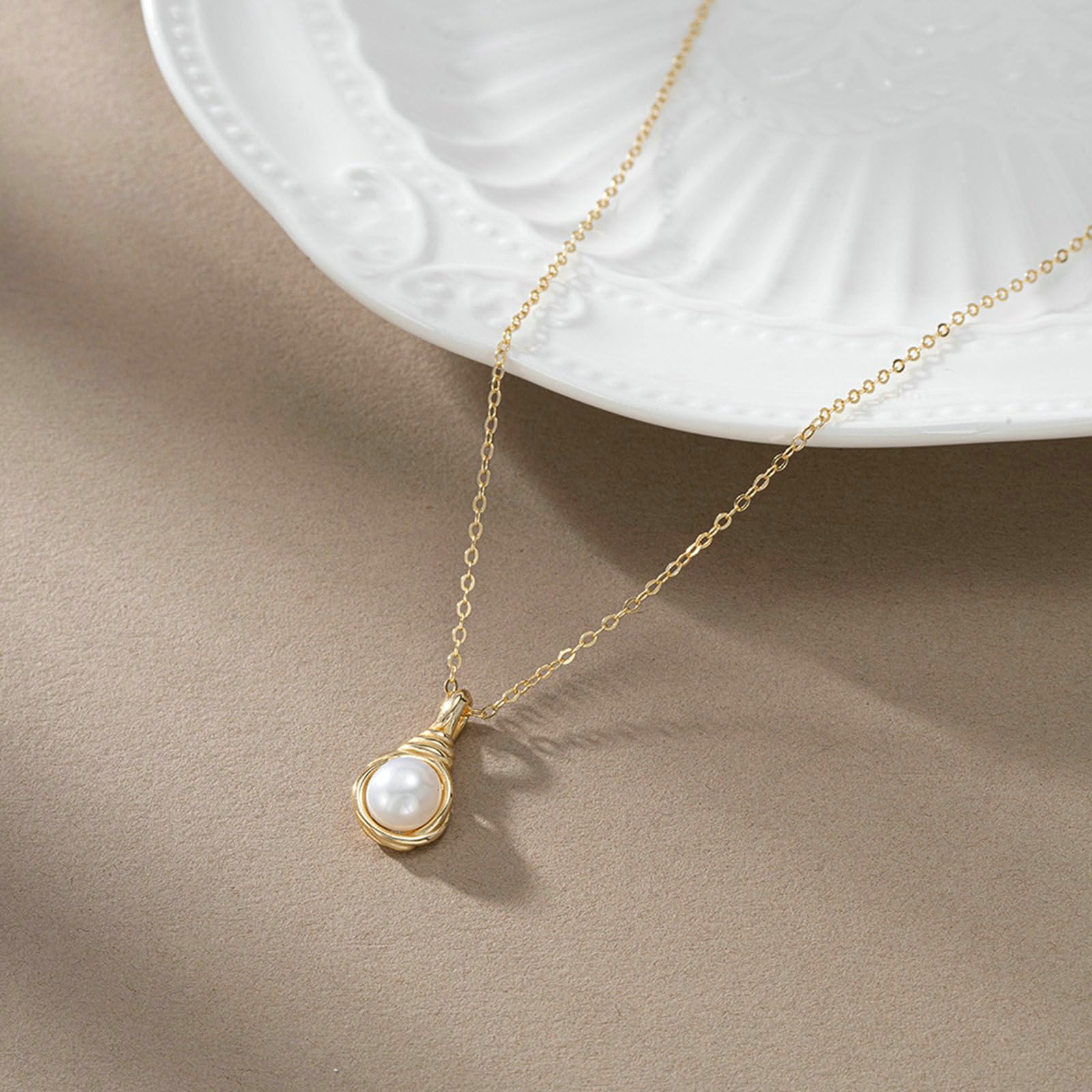 Collana con Ciondolo Donna in Argento Sterling 925 Oro Collana Pendente Pendente Perla Perla