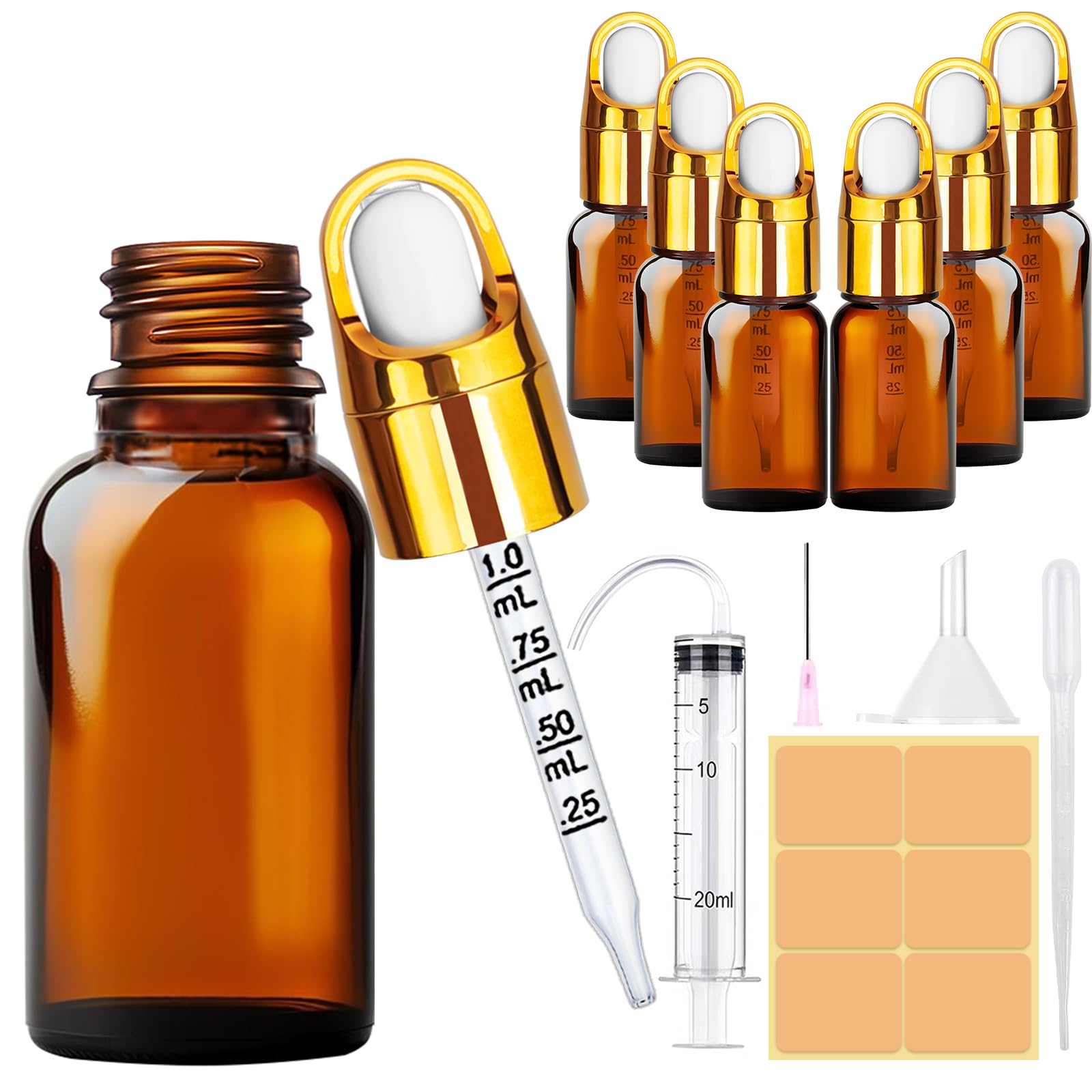 Flacons Compte-gouttes 10ml - 6PCS Verre Ambré - Pipettes Incluses - Pour Huiles Essentielles Et Parfums