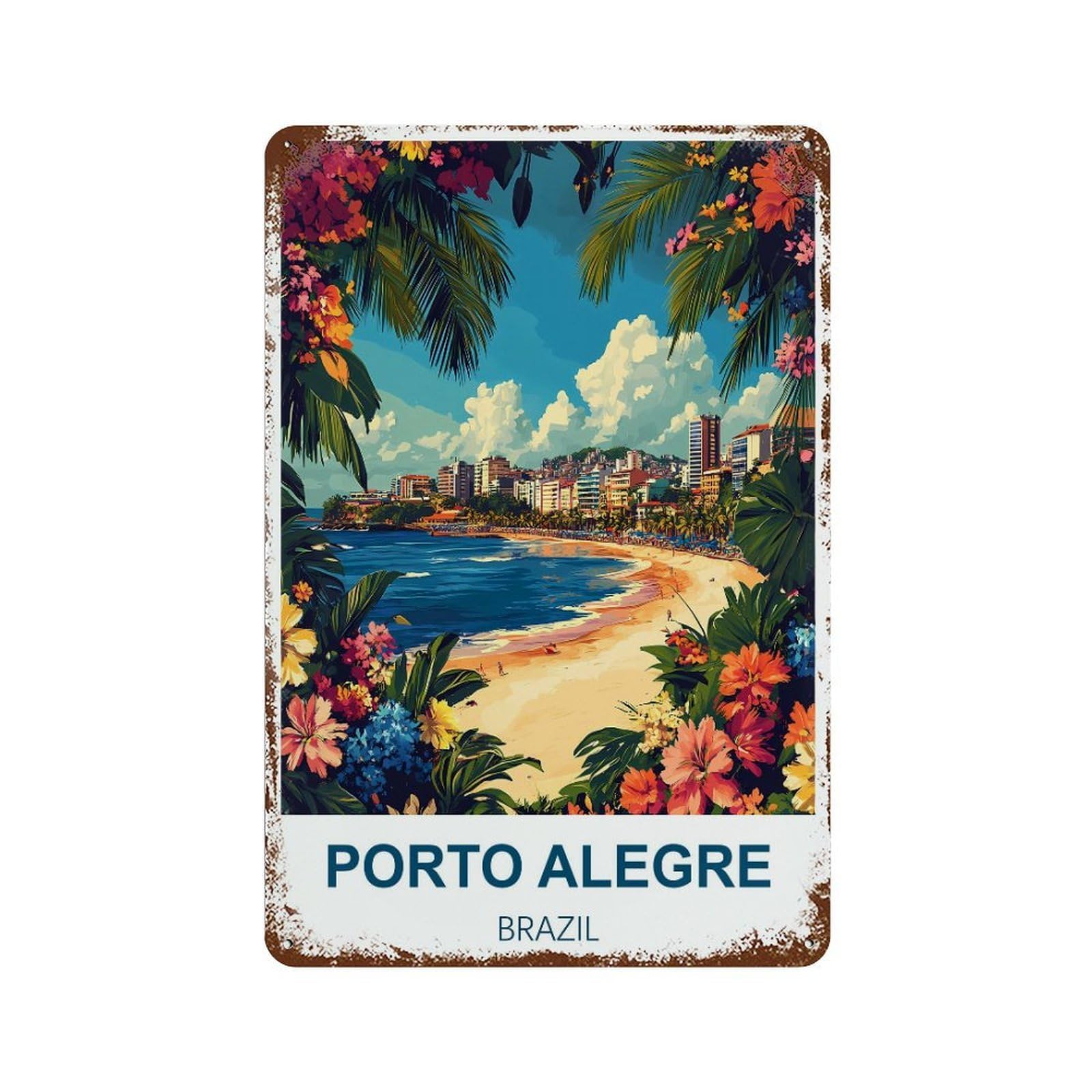 Porto Alegre Brazil Retro Design Tin Painting Vintage Tin Sign 08x12inch(20x30cm) Wall Art for Home Office Bedroom Living Room Cafes Wall Decor