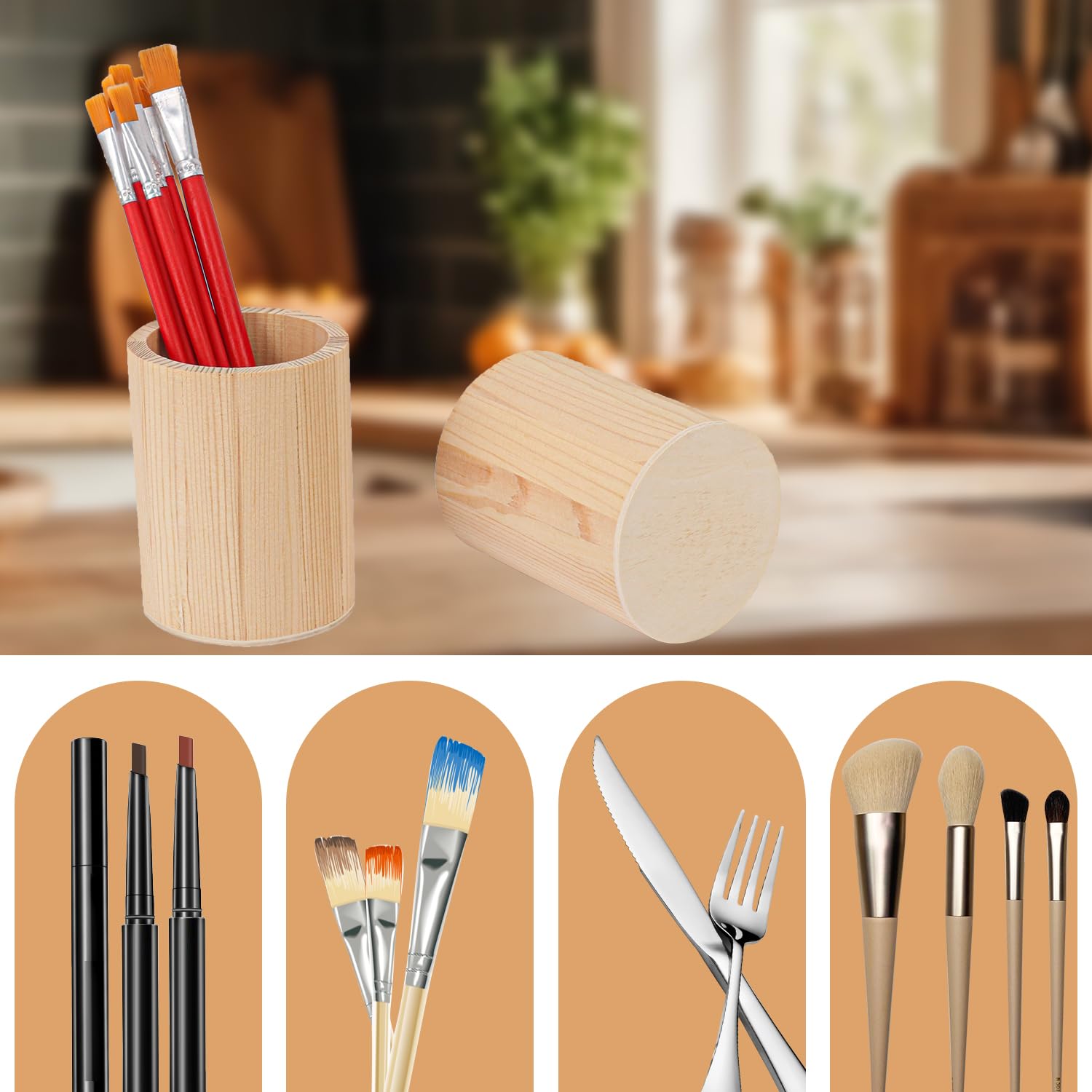 18 Stück runder unlackierter Holz-Bleistifthalter, 7,6 x 7,6 x 10,2 cm, Holz-Bleistiftbecher-Halter, Holz-Bleistiftbecher für Schreibtisch, Büro, DIY-Projekt