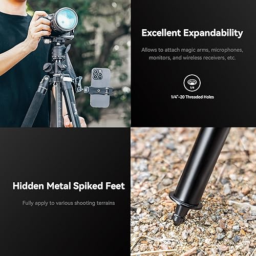 Miniatura 8 de SmallRig CT200 - Trípode horizontal para cámara con soporte para teléfono inteligente y bolsa de transporte, trípode horizontal de aluminio de carga