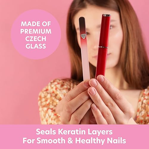 Miniatura 2 de Bona Fide Beauty, limas de uñas, cristal checo genuino, lima de uñas de vidrio cristalino con la manga plástica., NegroRojo