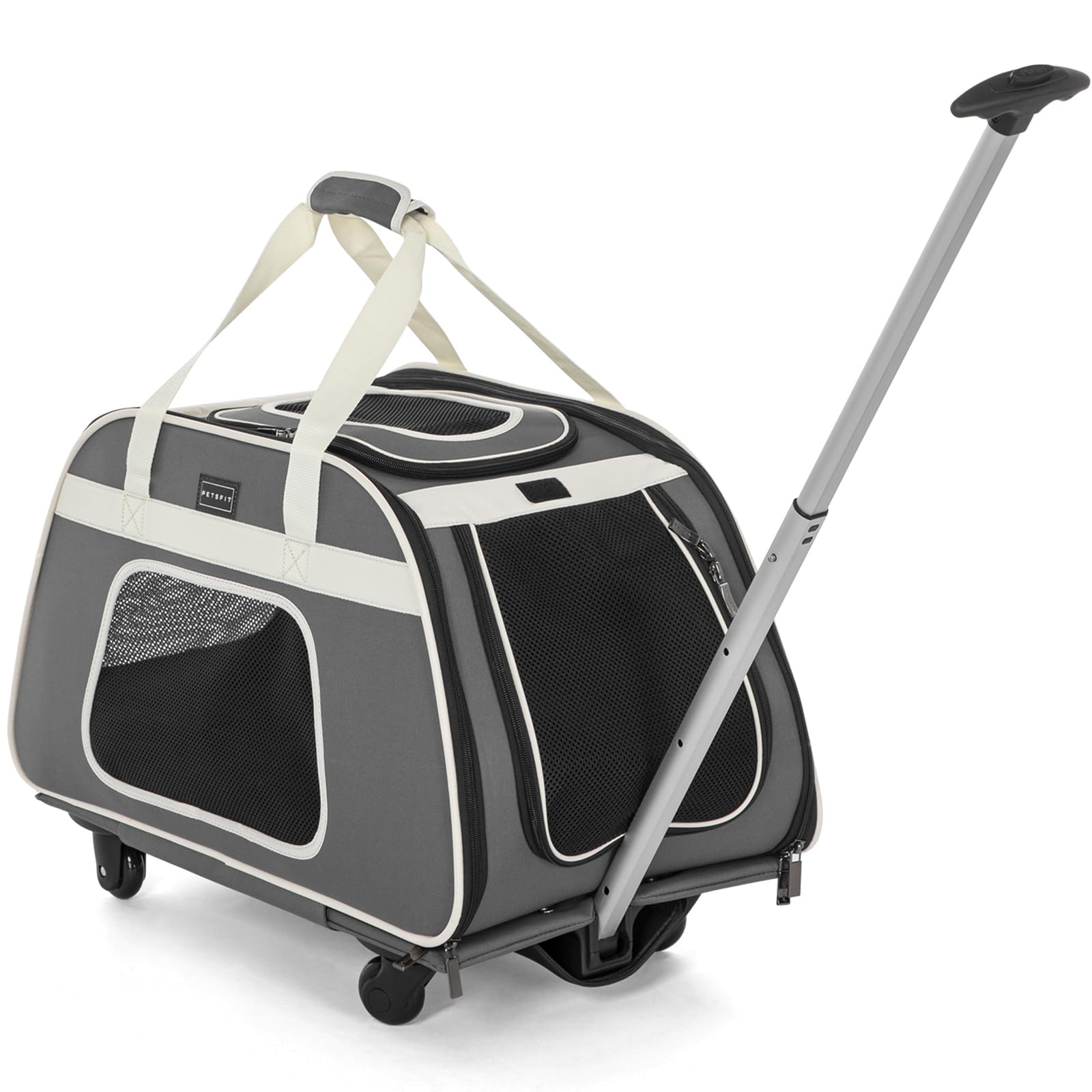 PETSFIT Large Pet Carrier with Wheels Designed for 2 Small Dogs/Multiple Kittens/Medium Dogs with Adjustable Safety Rope & Waterproof Bottom(𝑵𝒐𝒕 𝒂𝒊𝒓𝒍𝒊𝒏𝒆 𝒂𝒑𝒑𝒓𝒐𝒗𝒆𝒅)