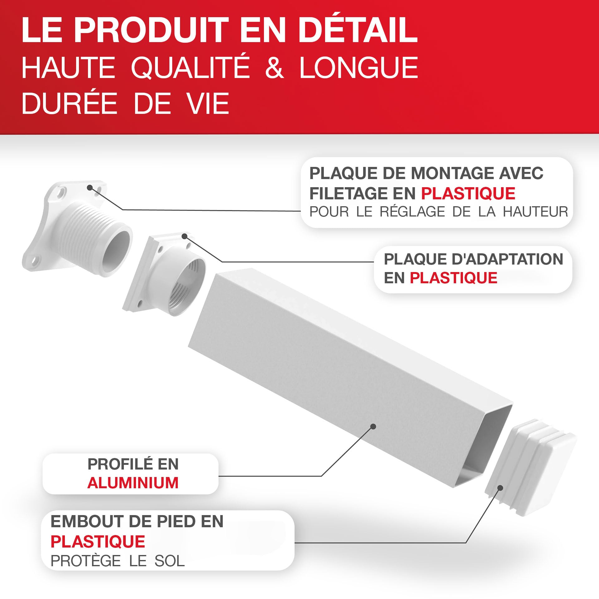 LouMaxx Meubelpoten verstelbaar vierkant, set van 4, 40 x 40 x 150 mm, zwart, inclusief montageplaatje – poten voor meubels van aluminium – hoogwaardige kastpoten voor individuele doe-het-zelf meubels