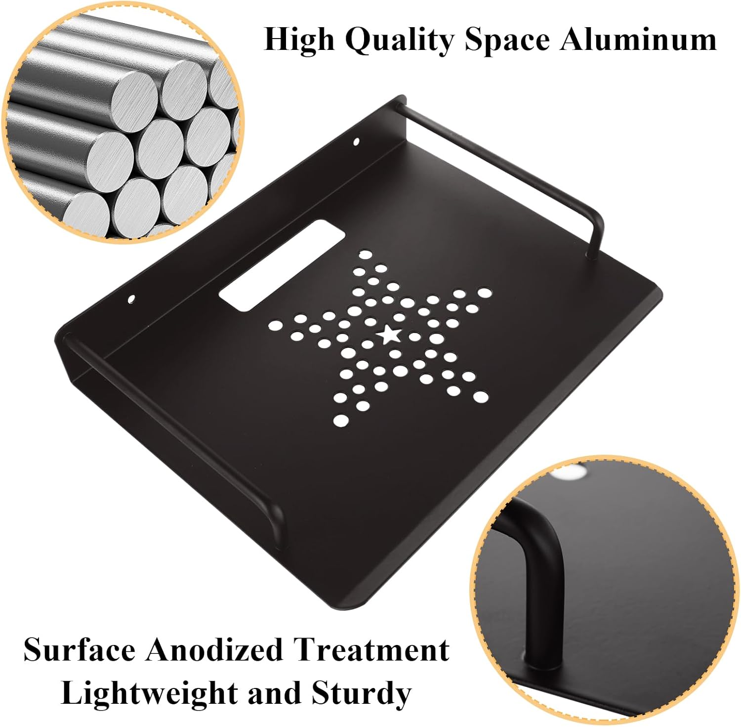 STARVAST 2 Pack Floating Wall Mounted Shelves, 10" x 8" Breathable Metal Shelf for Router, Modem, Cable Box, DVD Player & Projector, Space Aluminum Wall Mount Under TV, Black
