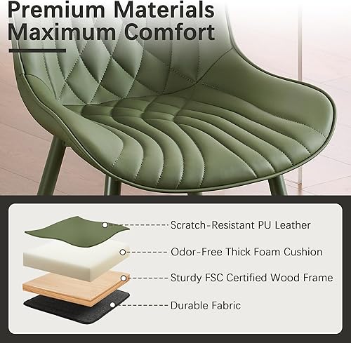 Miniatura 6 de YOUTASTE Juego de 2 sillas de comedor verde oliva, modernas y cómodas sillas de cocina de mediados de siglo, piel sintética tapizada, patas de metal