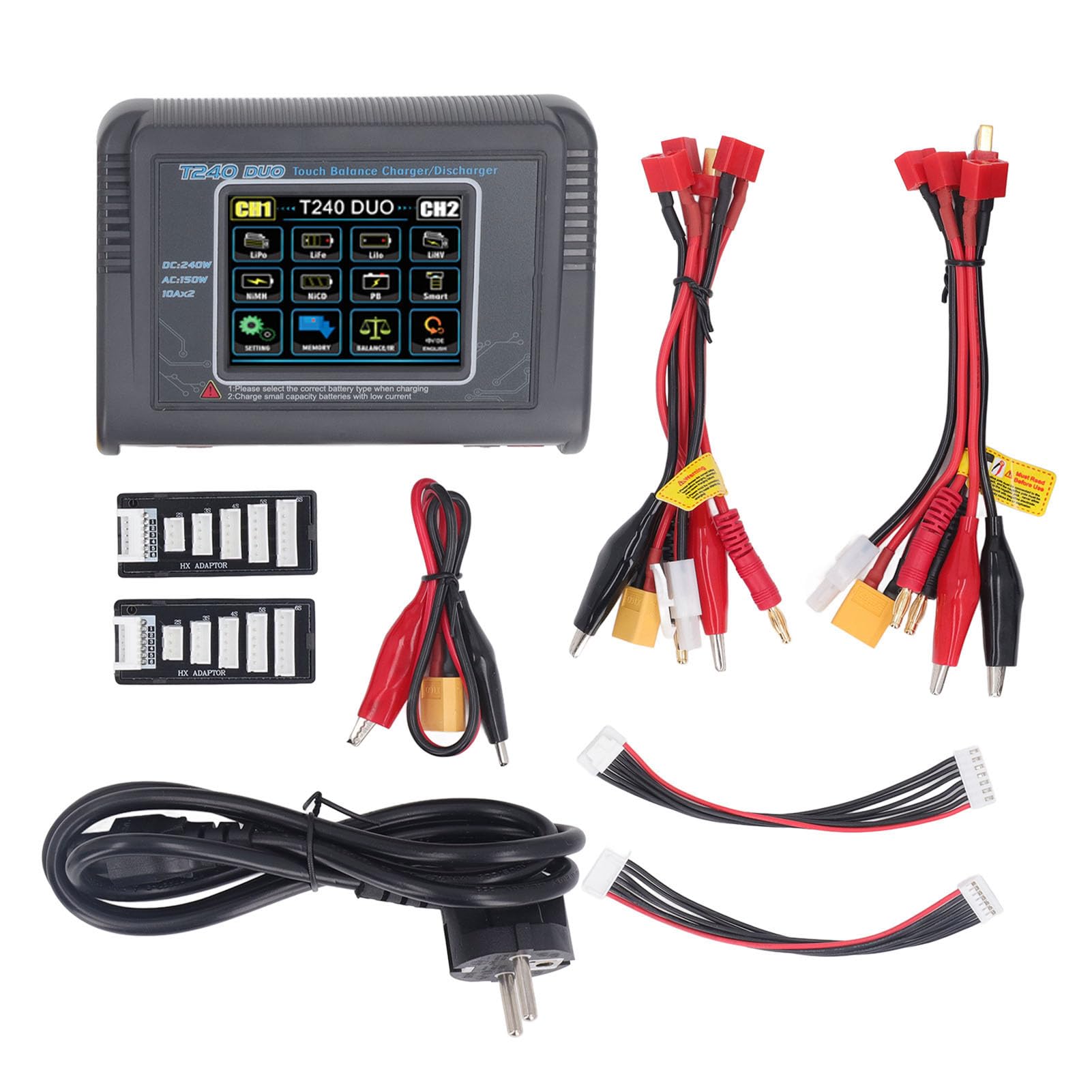CHICIRIS Chargeur de Batterie LiPo, Double Chargeur de Batterie de Voiture RC 10 A, à équilibre Rapide avec Ventilateur de Refroidissement à écran Tactile, pour LiPo LiHV (Prise UE)