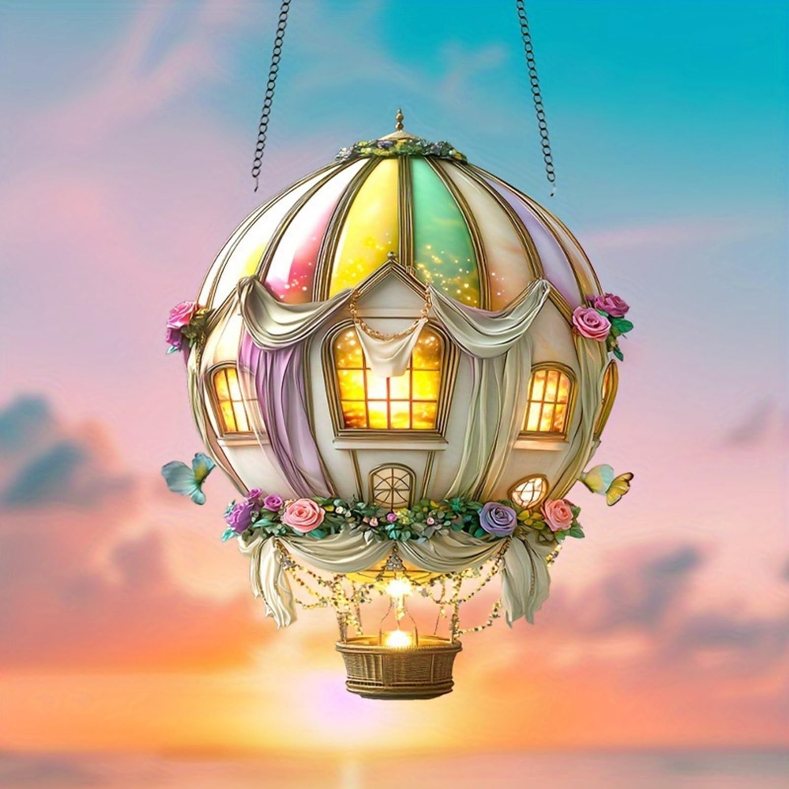 Lampa Balon Na Gorące Powietrze Przenośna Ozdobna Lampa Zewnętrzna | 2D Dekoracyjna i Świecąca Lampa przeznaczona dla Mam i Kobiet, do Tarasów, Ogrodów, Ścieżek, Werand, na Przyjęcia oraz