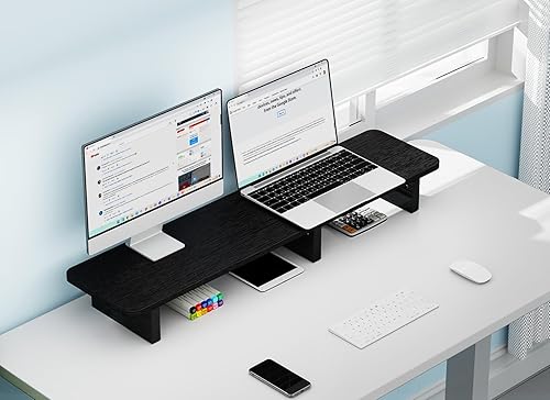 Miniatura 8 de Zimilar Elevador de soporte para monitor doble, elevador grande de madera para monitor de computadora, soporte de monitor extra largo para 2