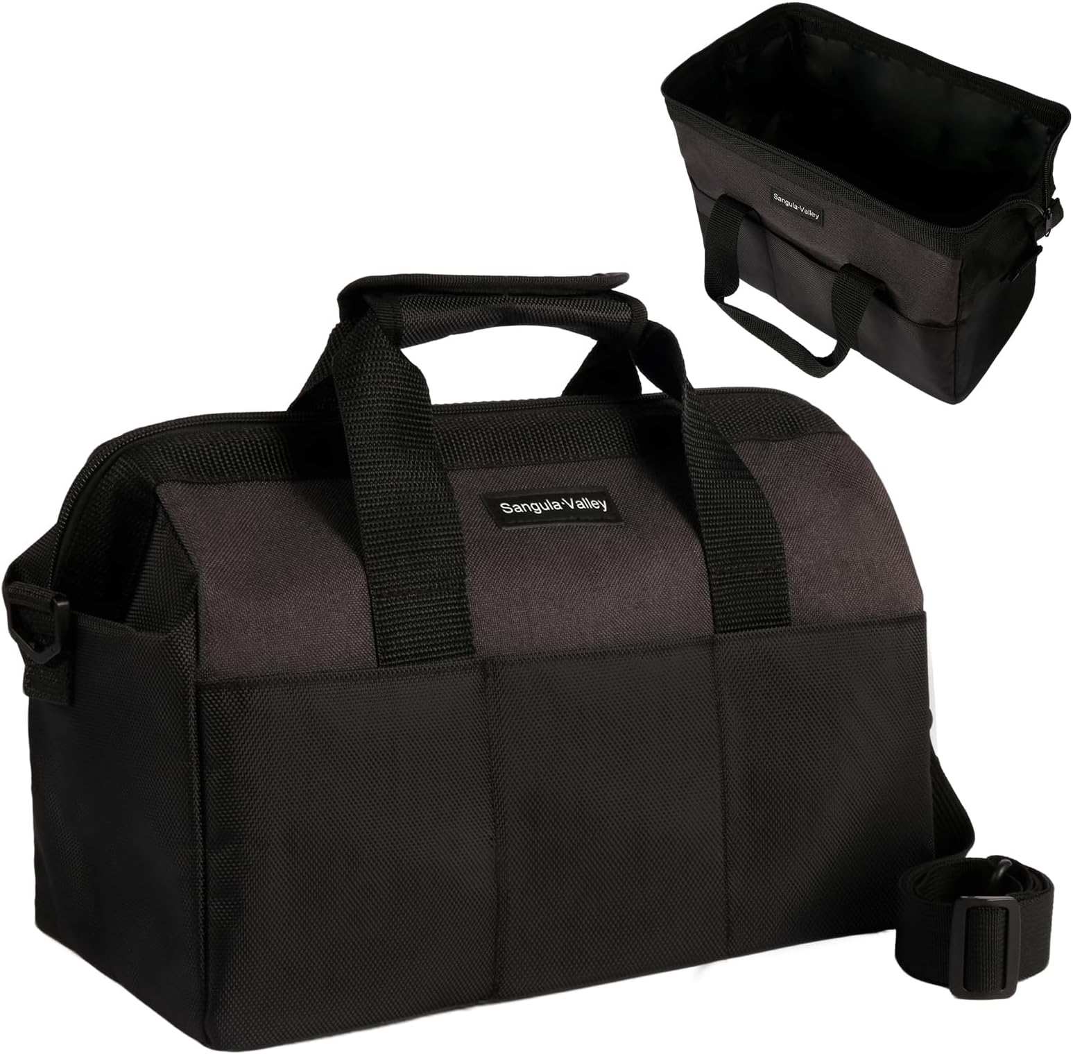 Tool Bag Organizer for Electrician, Mechanic, Carpenter(Black,16Inch) | Waterproof Oxford Tote with Reinforced PE Bottom, Multi Outer Pockets & Adjustable Shoulder Strap for Job Site Storage