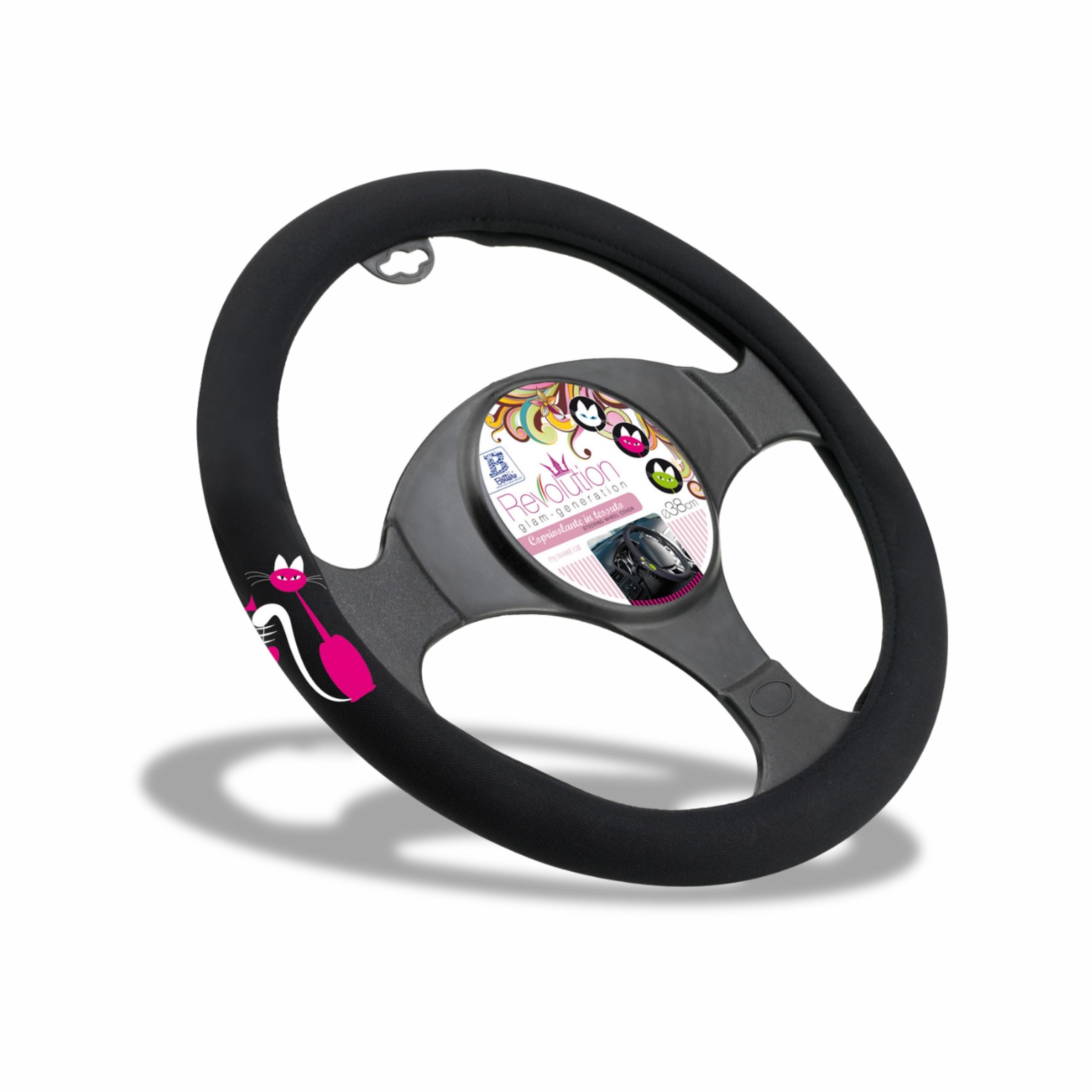 Bottari SpA 29217 My Sweet Cat Steering Wheel Cover - Black/Pink
