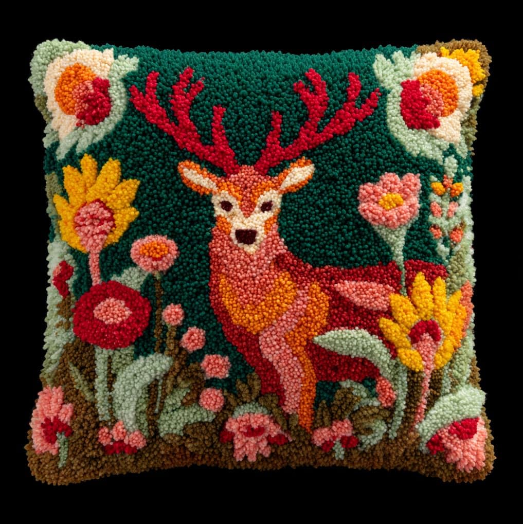 AxiangziK Latch Hook Cushion Kit 43x43cm,Deer and Flowers