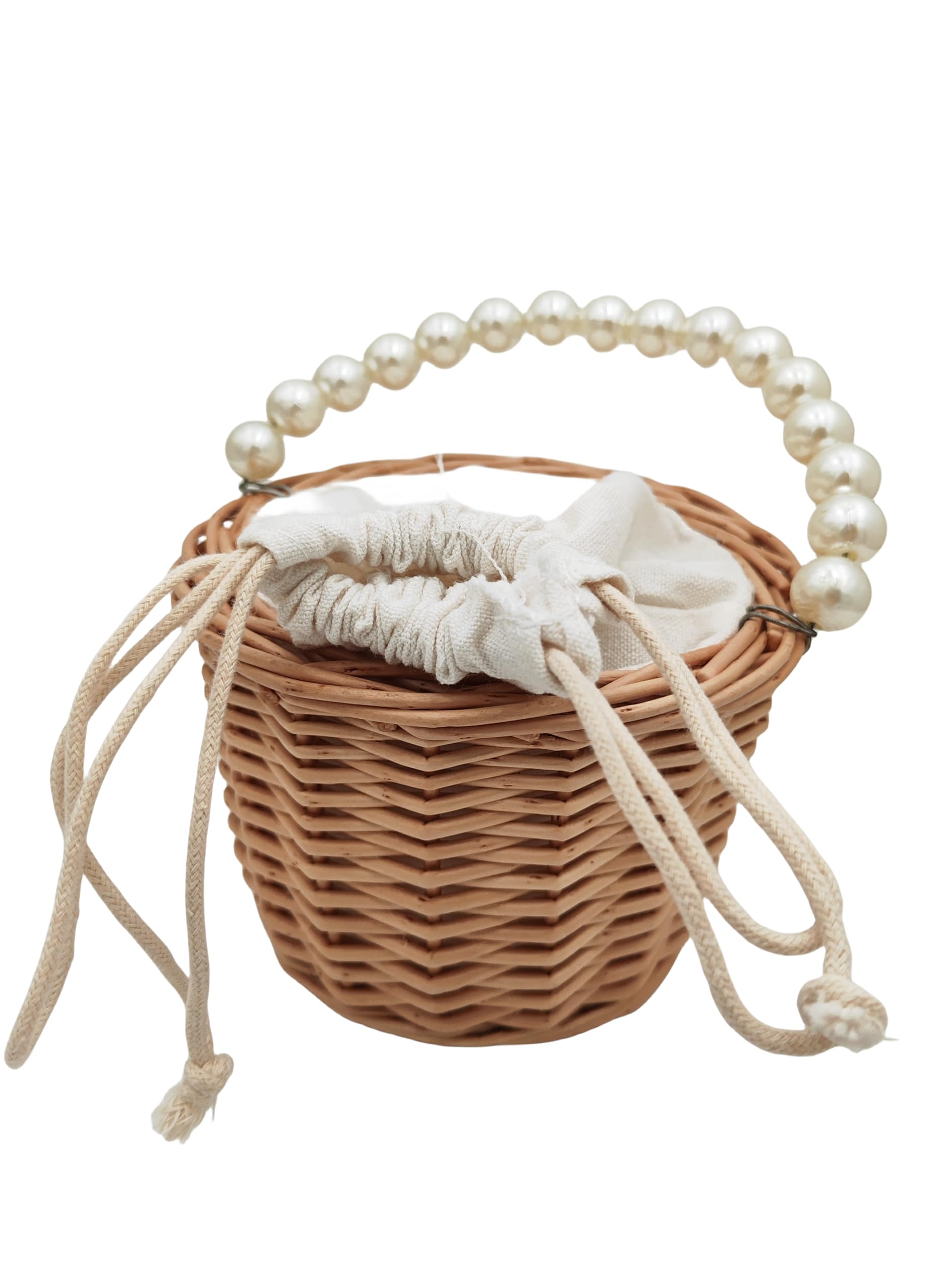 Rustikaler Rattan-Körbe für Hochzeit, Blumenmädchen, geflochtener Rattan-Aufbewahrungskorb mit Perlengriffen, gewebter Eier, Süßigkeitenkorb für Hochzeit, Zuhause, Garten, Dekoration (A)