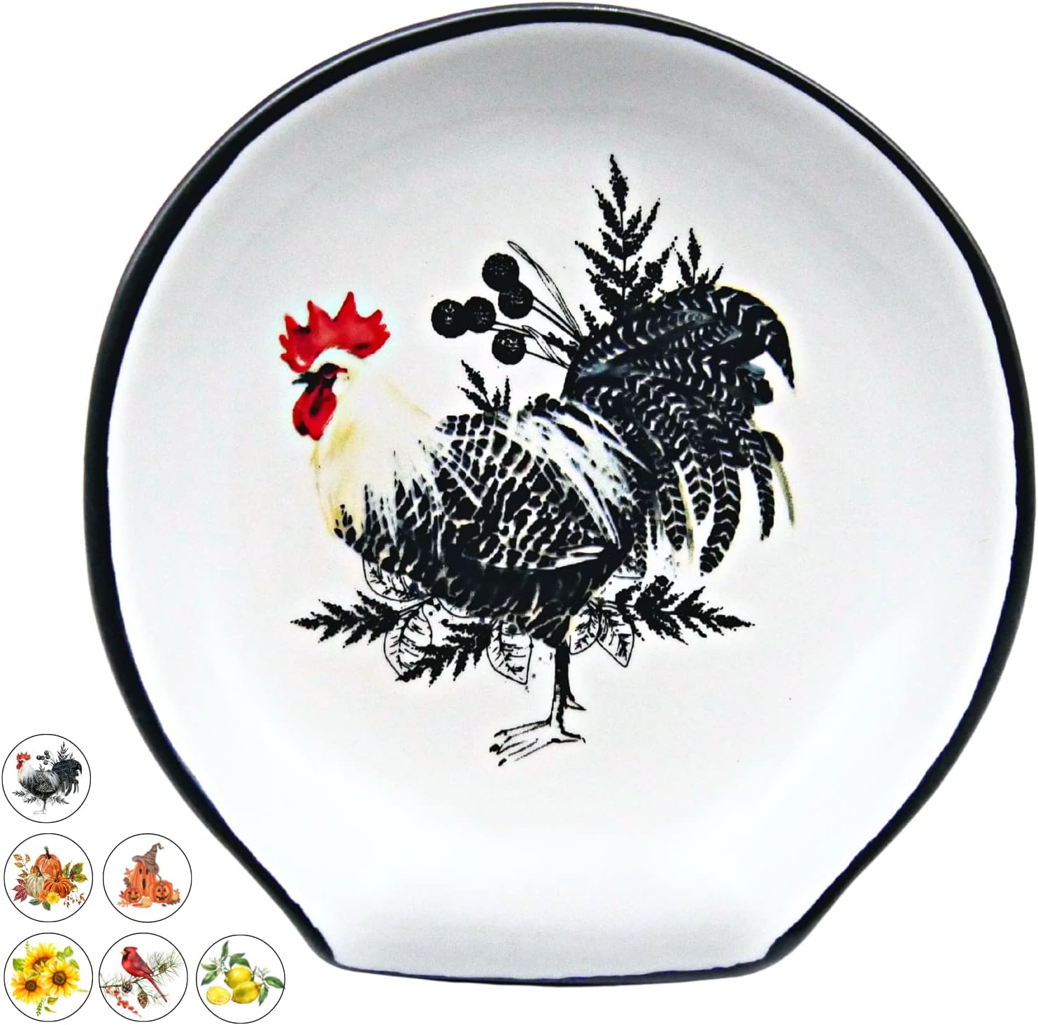 Rooster Spoon Rest Farmhouse Rooster Kitchen Decor, 5'' Ceramic Large Spoon Rest