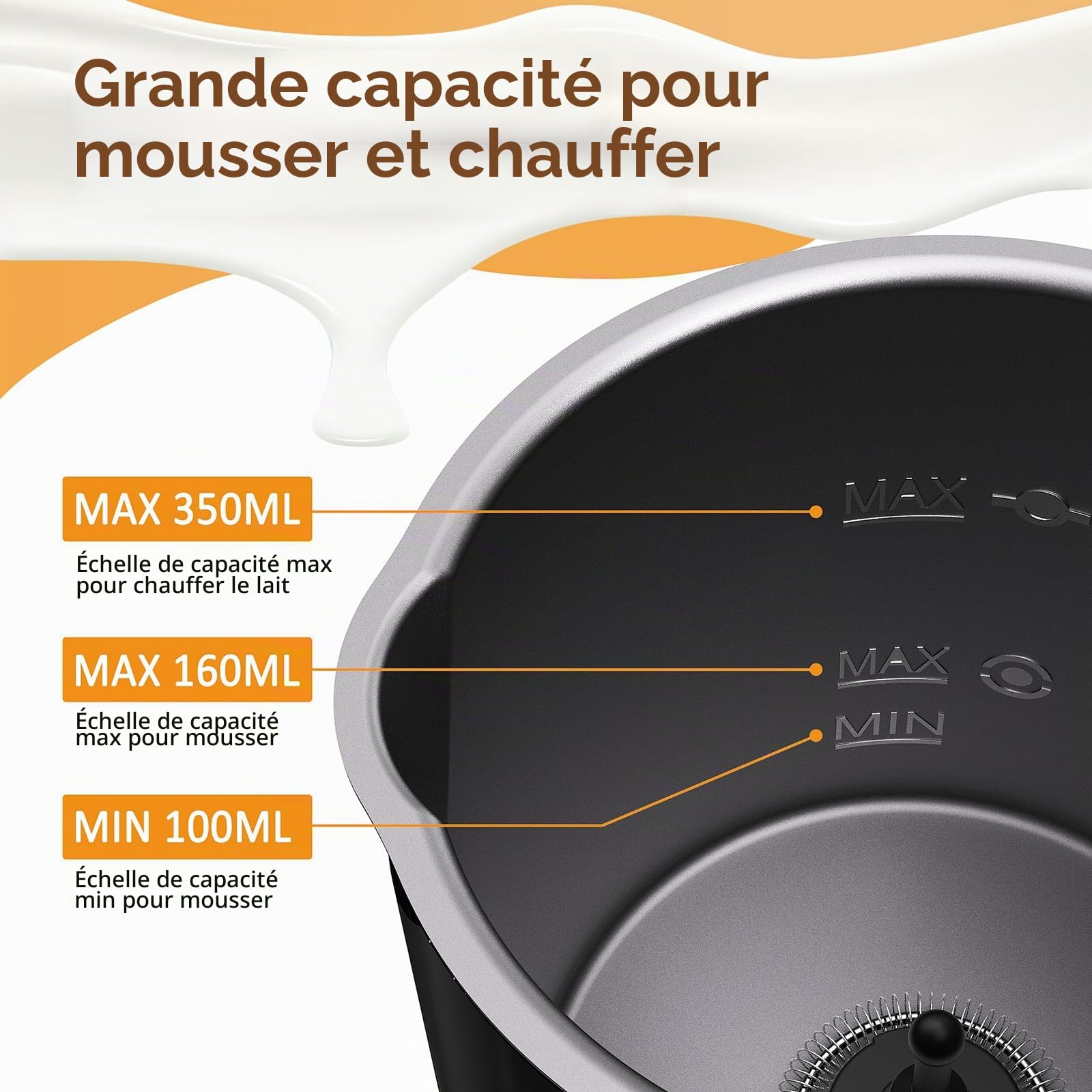 GKXLH Mousseur à lait électrique - Mousseur à lait électrique 4 en 1 avec affichage de la température, 350 mL Mousseurs à lait automatiques grande capacité pour café, latte et chocolat chaud (Noir)