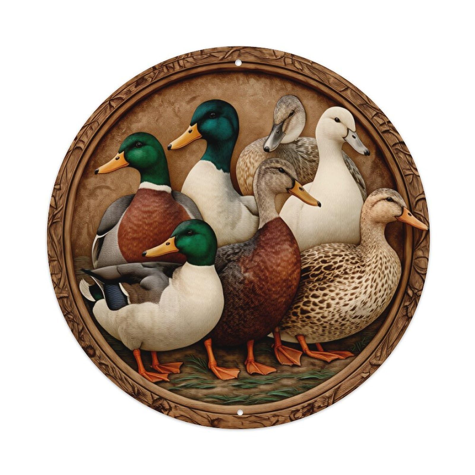 Duck Group Art Round Tin Sign Retro Metal Sign for Cafe Bar Pub Home Game Room Gym Club Wall Decoration Vintage Metal Poster 8x8 Inch