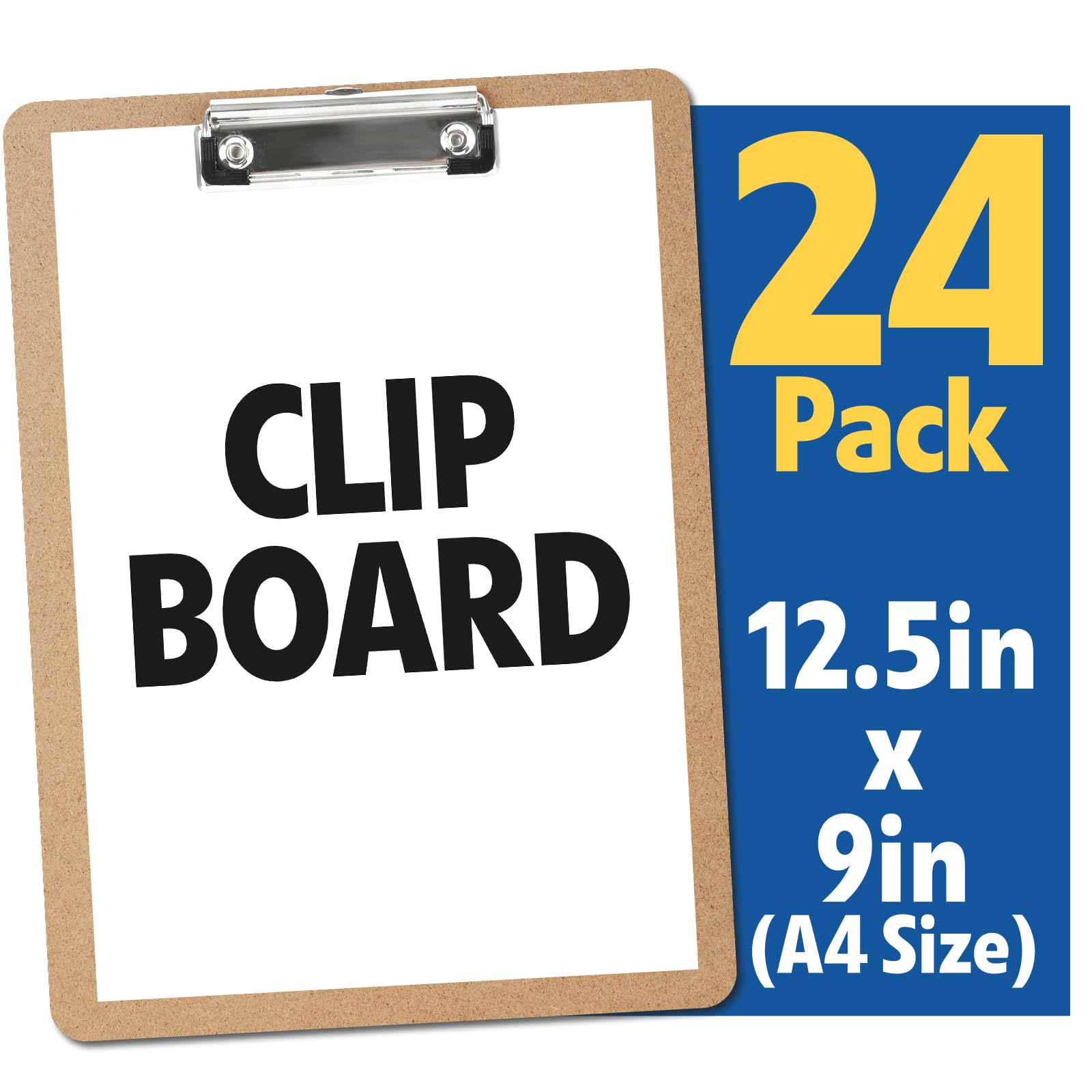 Klemmbretter aus Hartfaserplatte, A4, Standardgröße 22,9 x 31,8 cm, mit flachem Profil-Clip, 24 Stück