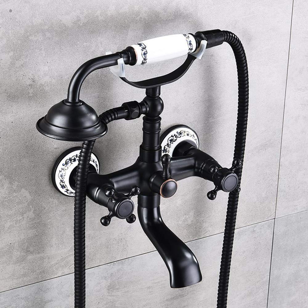 Elegante juego de grifos de cocina de bronce negro con porcelana azul antigua, elegante accesorio de baño con cabezales de ducha fijos, fácil instalación y diseño moderno para mejorar el hogar