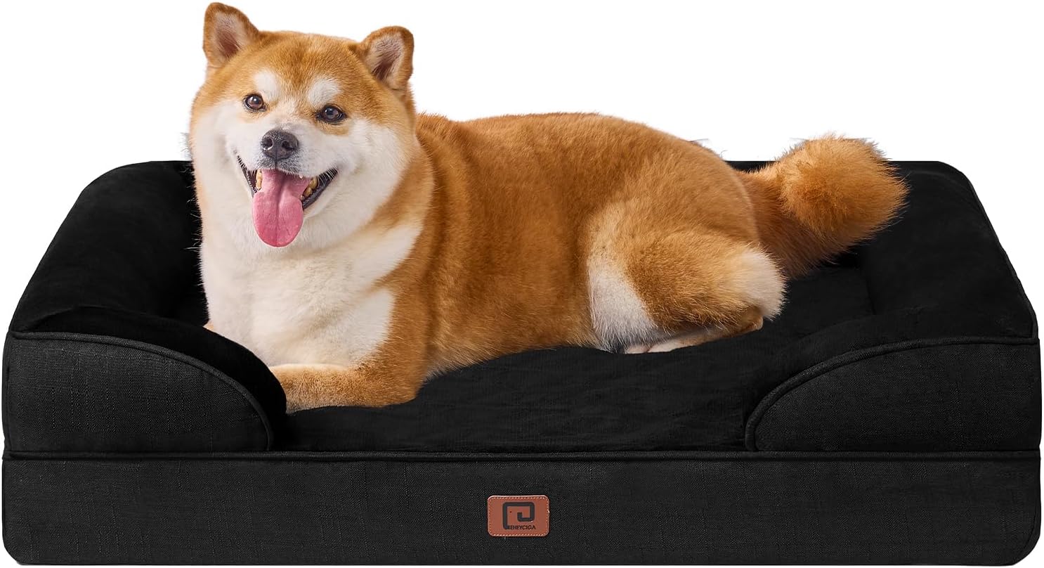 Cama para Perro Grande EHEYCIGA 89x56x16cm, Lavable, Negro 1 EHEYCIGA Cama Perro Grande 89x56x16cm, Colchon Perro Grandes Impermeable Lavable con Espuma Viscoelástica, Sofá Perro Desmontable, Negro