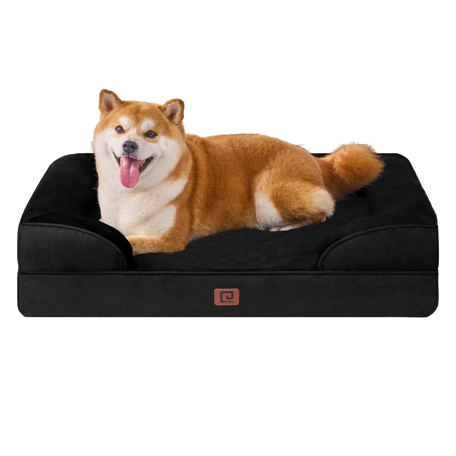 EHEYCIGA Cuccia Cane Interno Taglia Media, Cuscino Cane Impermeabile Sfoderabile e Lavabile, Letto per Cani con tre Lati Rialzati Ortopedico, Nero, 89x56x16cm