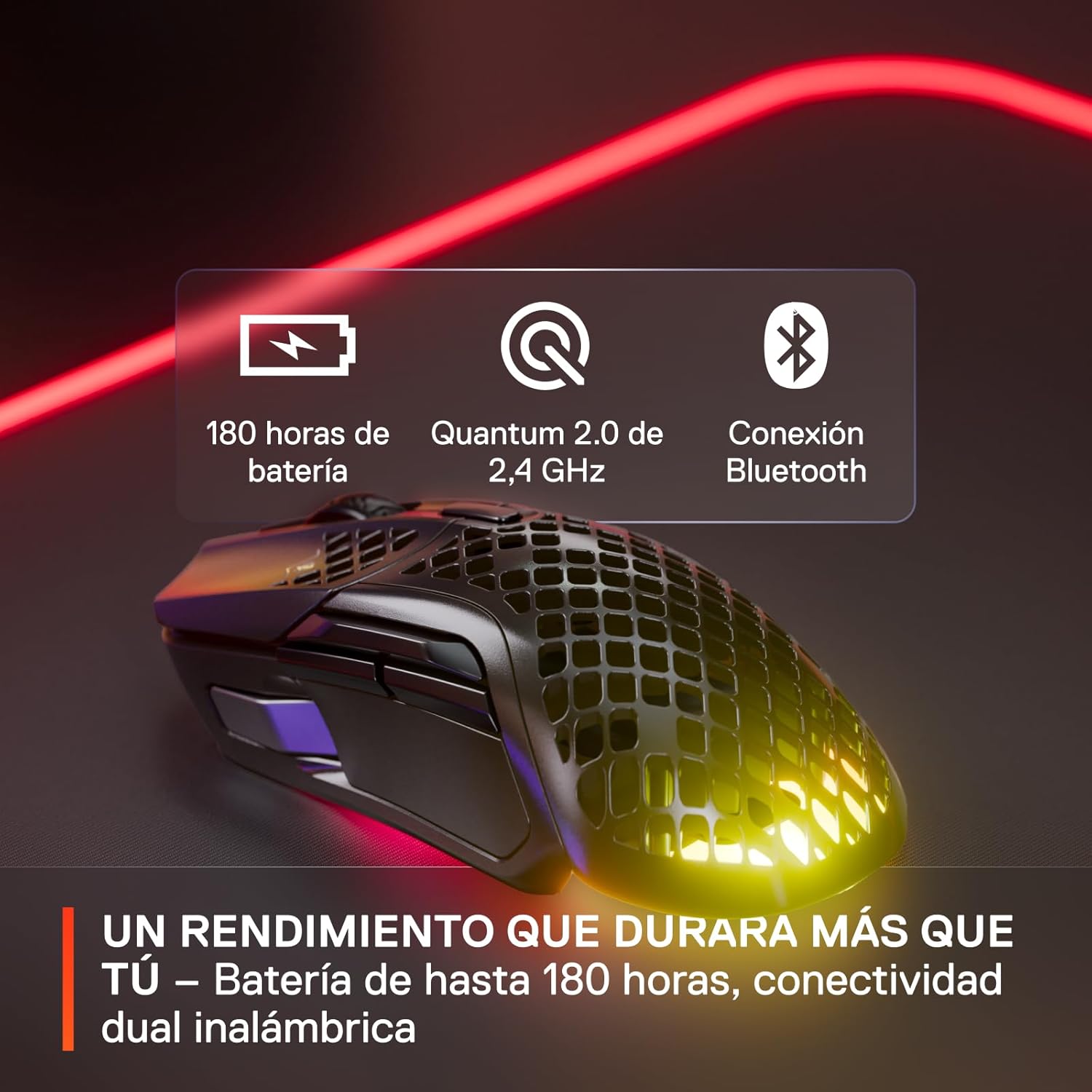 SteelSeries Aerox 5 Wireless – Ratón gaming perforado RGB – Diseño ultraligero resistente al agua – 9 botones – Bluetooth/2,4 GHz – Sensor óptico TrueMove Air 18K DPI 8