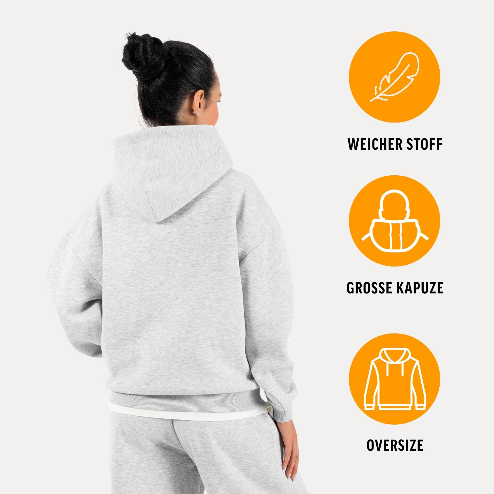 SMILODOX Hoodie Damen Thalea, Oversize Pullover, Kapuzenpullover, Sweatshirt Relaxed Fit mit Kängurutasche und Kapuze ohne Kordel, Modernes Design und Logo-Stitching, Casual Fit, Gym & Freizeit