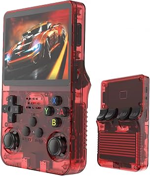 R36S Retro Handheld Game Console, Portable Gaming System with 15000+ Games, 3500mAh Battery, Multi-Platform Simulator Support, 4 Hour Playtime, Purple Transparent,128G Translucent red