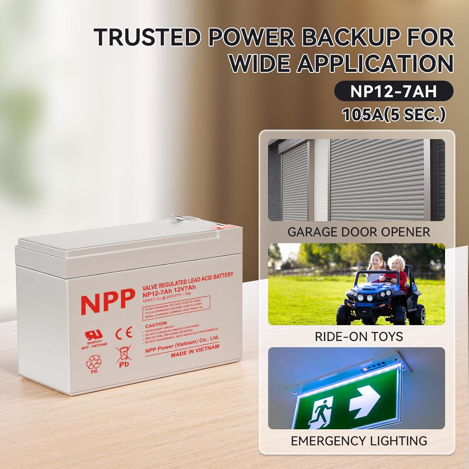 NPP 12V 7Ah Rechargeable AGM Battery, 6FM7 F1 Terminal 12Volt Small UPS Batteries Replacement for UB1270, Alarm Systems, Emergency Lights, Ride-on Toys, Verizon Fios Box (2 Pcs)