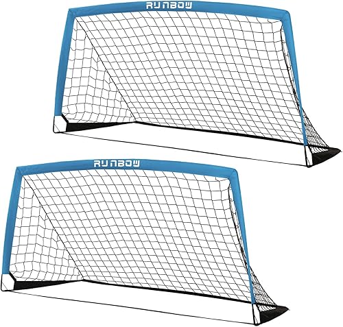 RUNBOW Portable Kids Soccer Goal for Backyard Set of 2 Practice Soccer Net with Carry Bag 6x4FT, 5x3FT, 4x3FT Multiple sizes