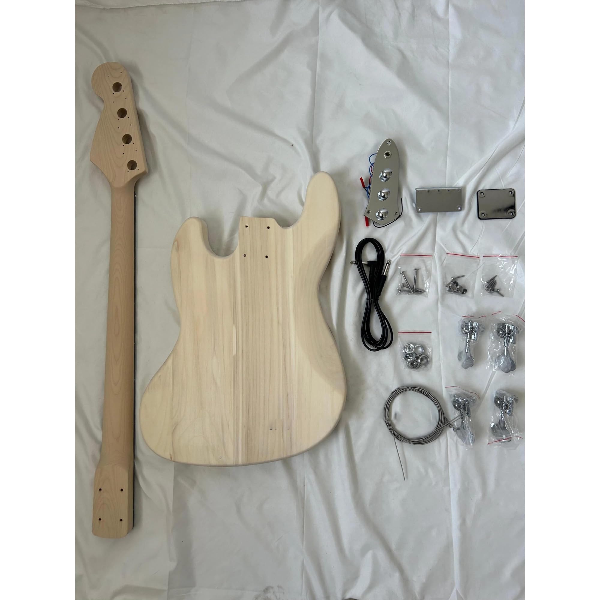 Unfinished Guitar Body DIY 4 String JB Bass Guitar Kit Basswood Body Maple Neck Techwood Fingerboard