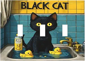 Decorative Light Switch Cover Plate Novelty Black Cat Funny Duck Bath 3 Gang Wall Plate Oversized Triple Toggle Switch Cover Plate Jumbo Faceplate for Bedroom Decor