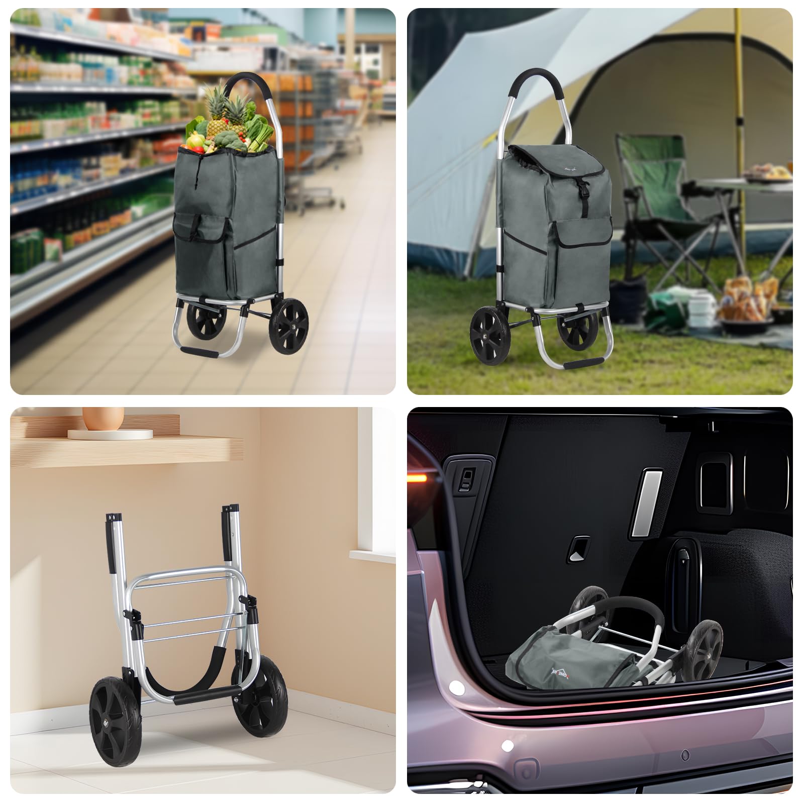 Einkaufstrolley, HOMELUX klappbar, Stabiler Einkaufswagen, große Kapazität 41 L, multifunktional, Handwagen mit Rollen, Abnehmbare Tasche, Grau 243
