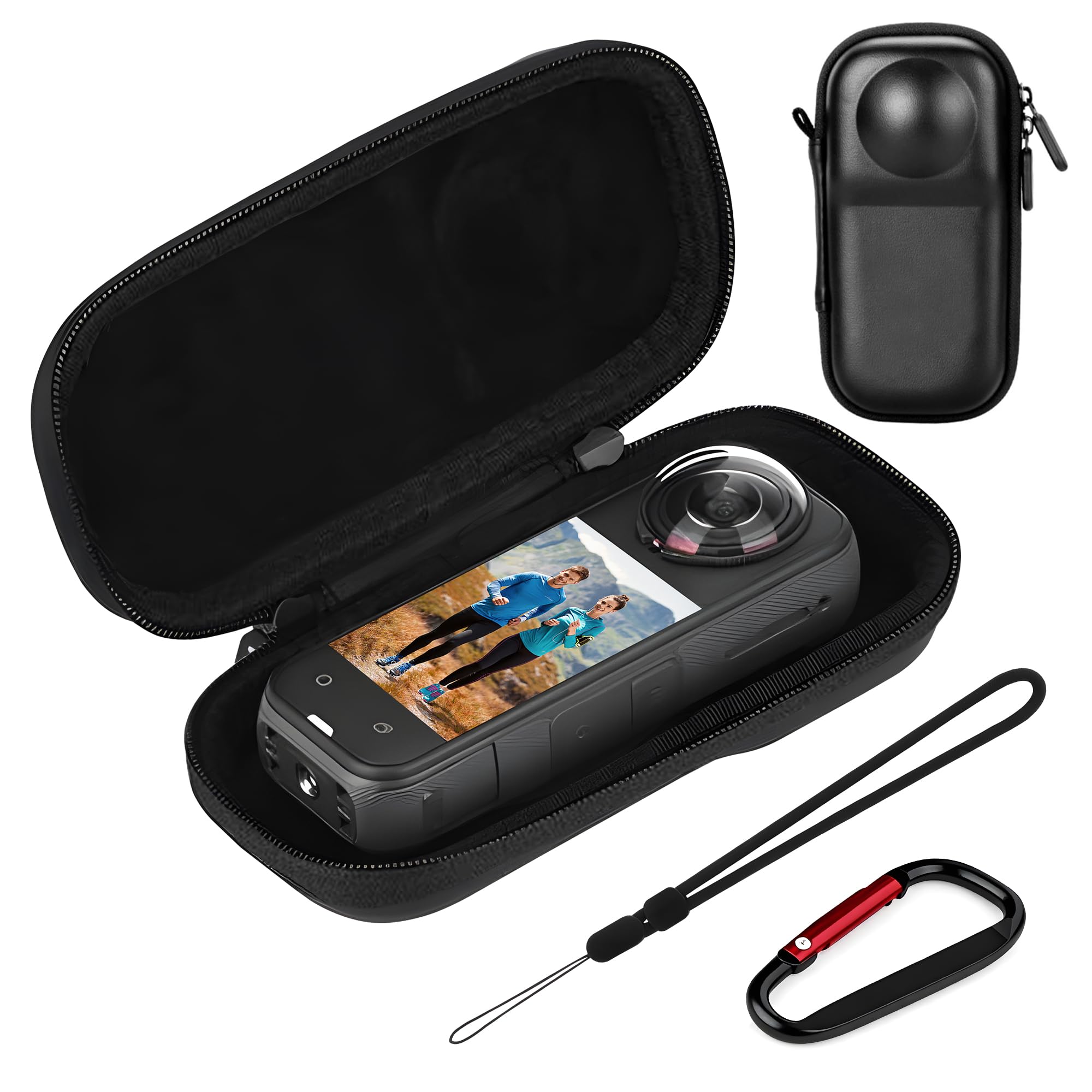 DEBMALE Insta360 X5 Carrying Case - Portable PU Hard Shell Travel Storage Bag for Insta360 X5/X4 Action Camera Accessories Protective Cover with Carabiner