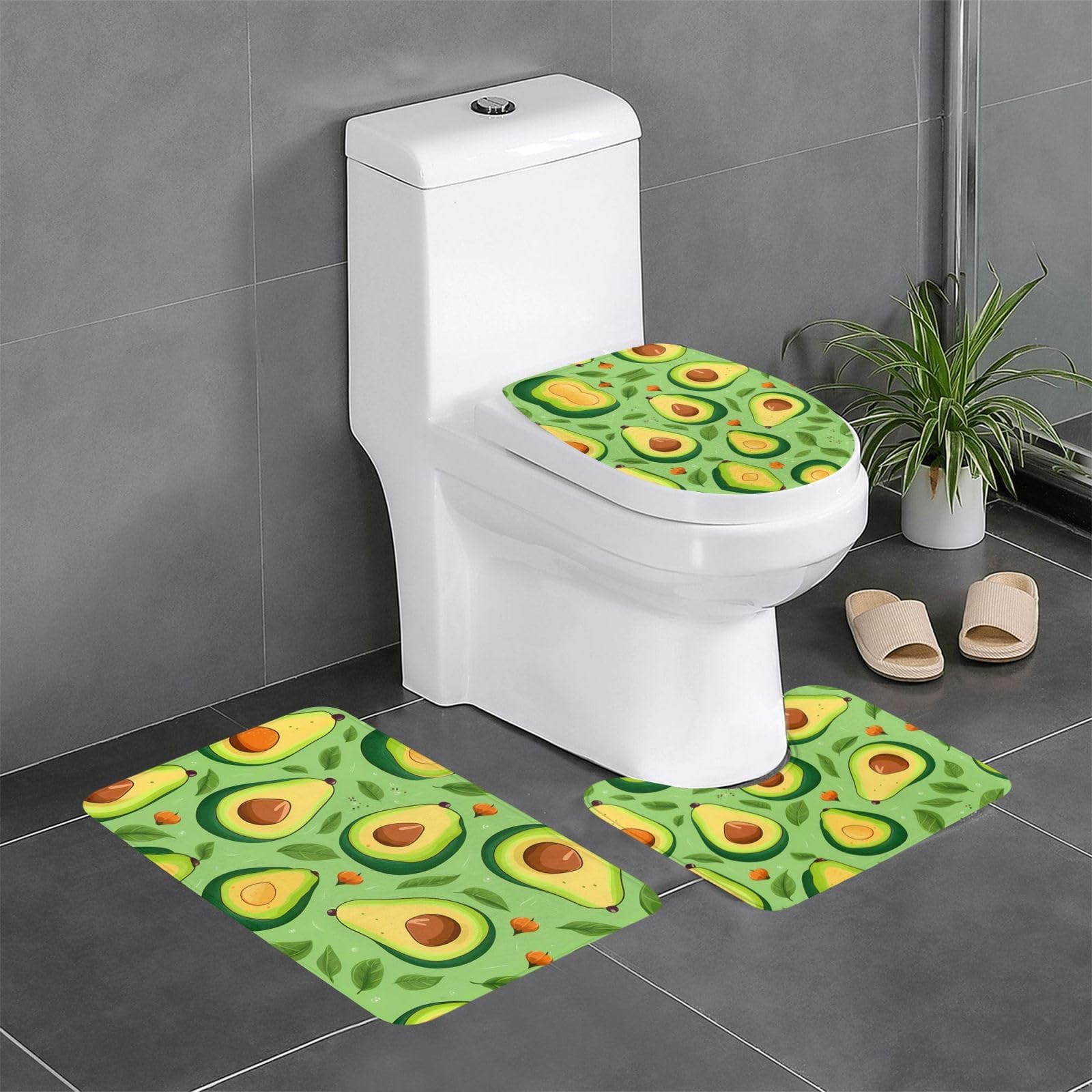 Tapis de salle de bain avocat yoga antidérapant et facile à nettoyer en lot de 3