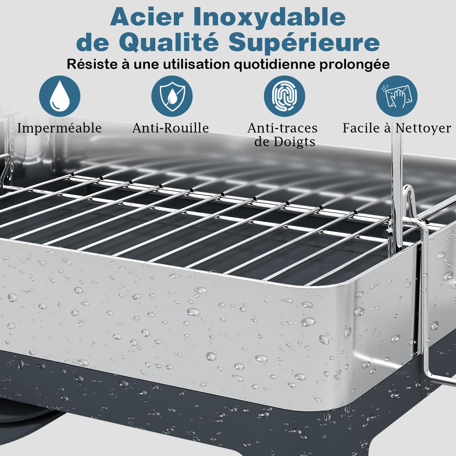 COSTWAY Égouttoir à Vaisselle en Acier Inoxydable, Égouttoir à Vaisselle à 2 Niveaux avec Bac d'Égouttage, Seau & Porte-Couverts, Bec Extensible et Pivotant, Organisateur pour Ustensiles de Cuisine