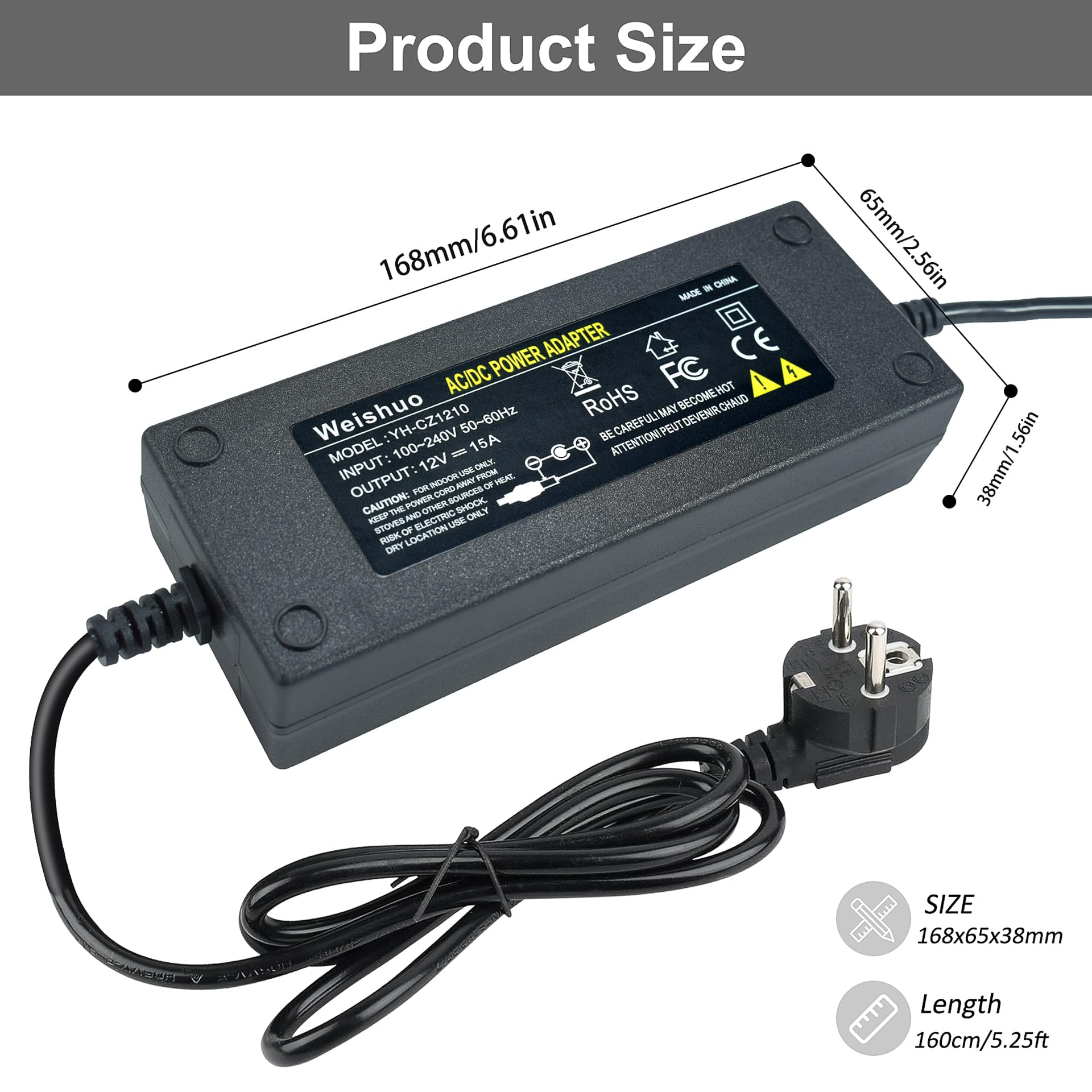 Adaptador para Calentador Diésel 220V a 12V 15A, 180W Convertidor de Voltaje, Adaptador de Alimentación para calefacción de aire diésel de 5 kW / 8 kW, Nevera, Freidora y Bomba de Aire