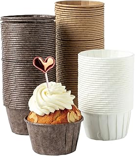 Katbite 150PCS Parchment Cupcake Liners and Cases, Standard Size, Heavy Duty Greaseproof Wrappers, White, Brown, Coffee, D...