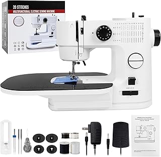 Nähmaschine für Anfänger mit Anschiebetisch, Qoosea 39 Stiche Klein Nähmaschine Kinder Portable Mini Sewing Machine mit LED-Licht, Tragbare Elektrische Nähmaschinen Haushalts für DIY, Kleidung