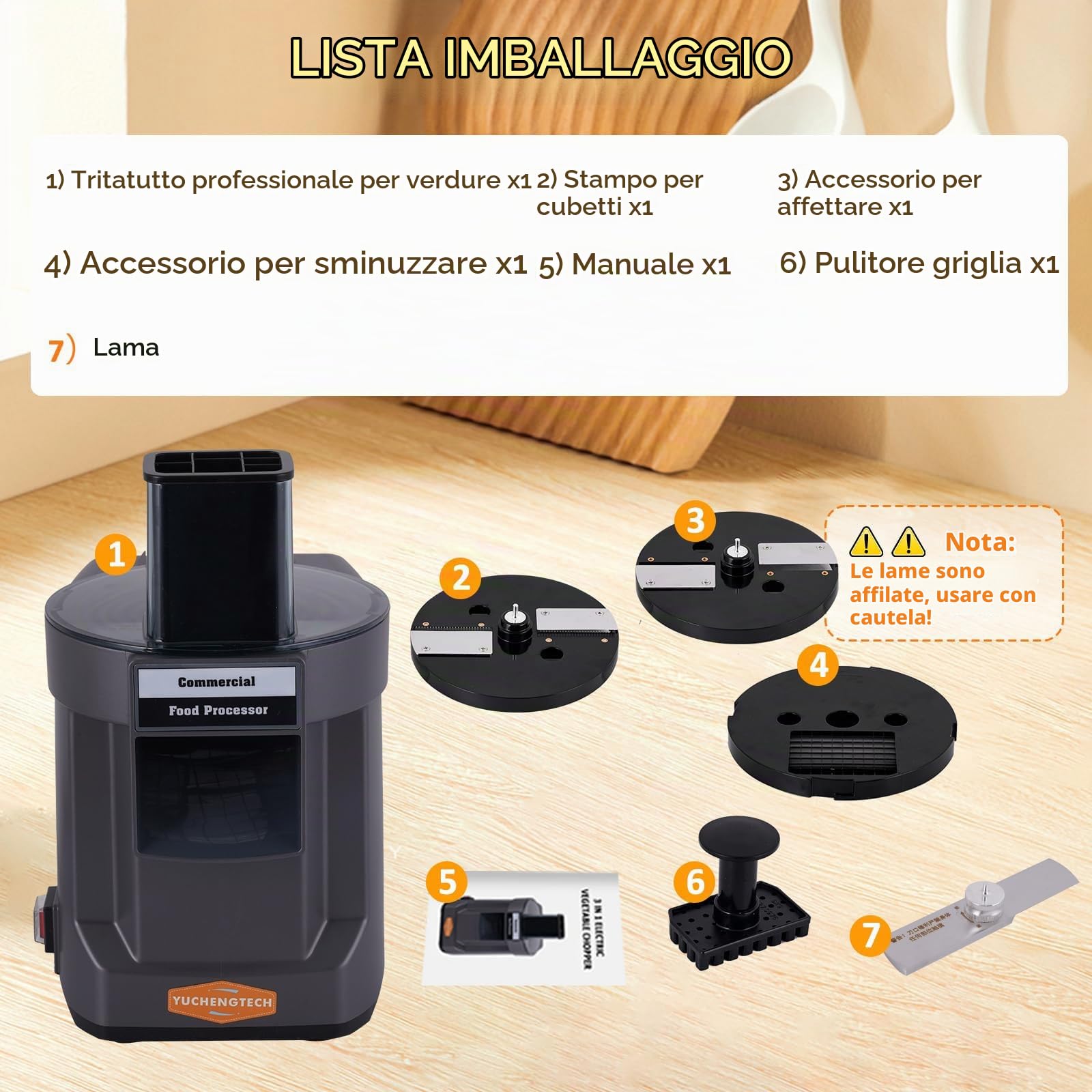 Tritaverdure Elettrico 3 in 1 - Cubettatrice per Frutta e Verdura Professionale Multifunzionale, Robot da Cucina con Lame in Acciaio Inox per affettare, Tagliare a cubetti, tritare