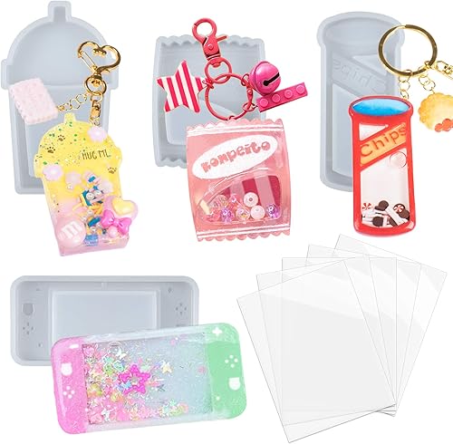 Juego de moldes para coctelera de resina, suministros para hacer joyas, taza para beber, juego de mano, papas fritas, dulces, 4 bandejas de silicona