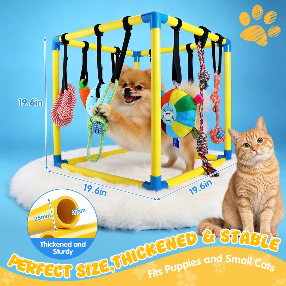 Welpenspielstudio für kleine Hunde mit 10 hängenden Spielzeugen, abnehmbarem Hundeanreicherungsspielplatz, interaktives Hundespielzeug, Dschungel-Fitnessstudio, 49,5 cm Rahmen