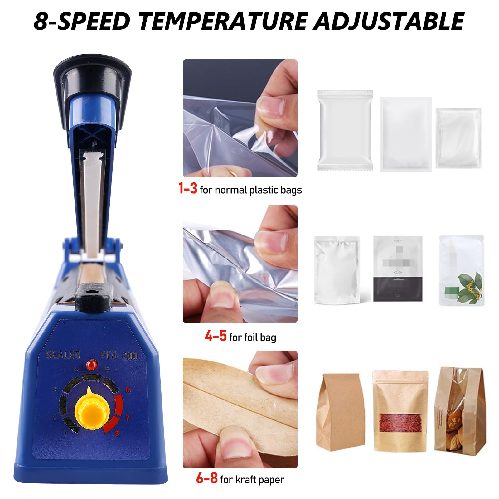 Saldatrice a caldo, 300 mm, con controllo della temperatura, sigillante, saldatrice per sacchetti, sacchetti di plastica, pellicola Mylar e conservazione degli alimenti, colore blu