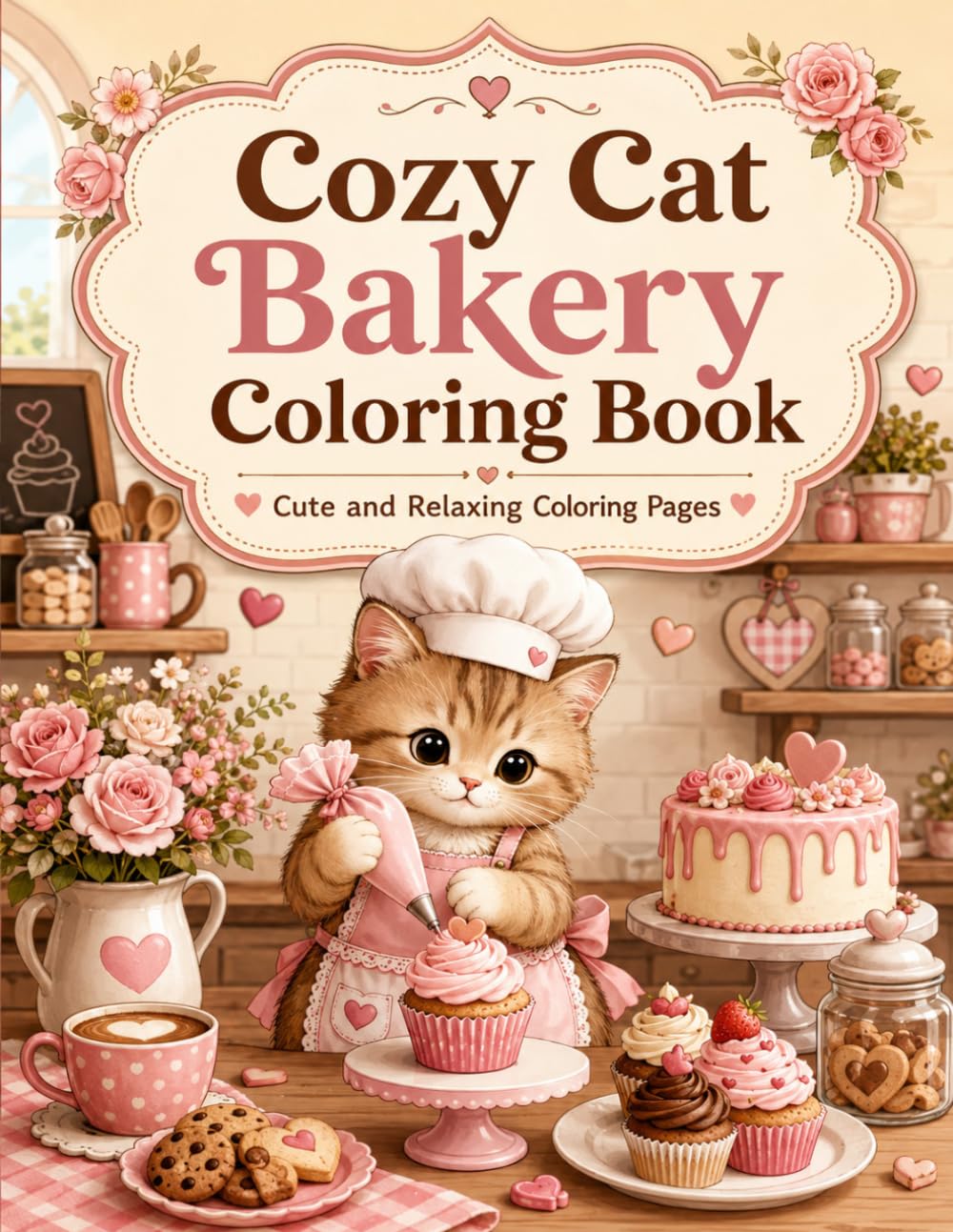 Cozy Cat Bakery Coloring Book: Cute and Relaxing Coloring Pages with Cats, Cakes, Cupcakes, Cookies, and Cozy Bakery Scenes