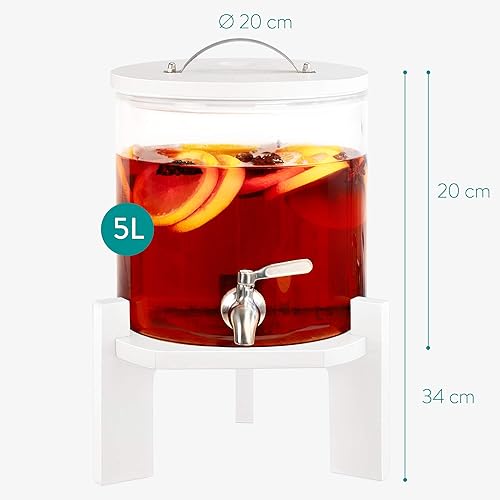 Miniatura 6 de Navaris Dispensador de bebidas con soporte, dispensador de bebidas de vidrio de 1.3 galones (5 litros) con espita de acero inoxidable - Bebidas